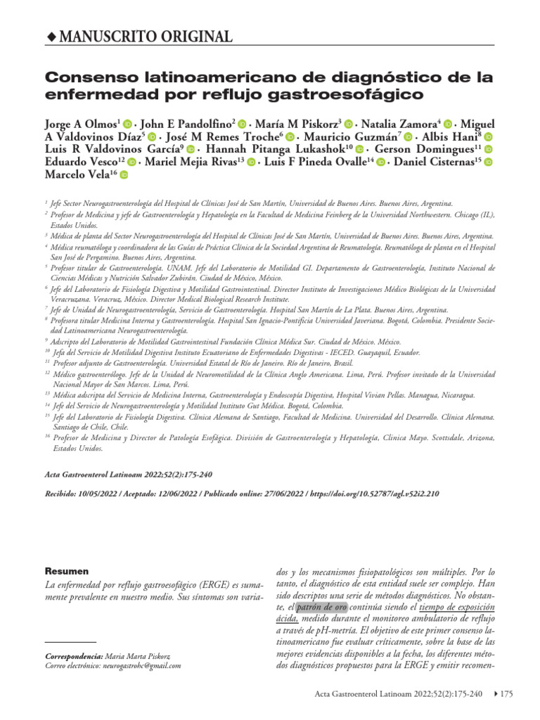 Consenso Latinoamericano sobre ERGE | PDF | La enfermedad por reflujo ...
