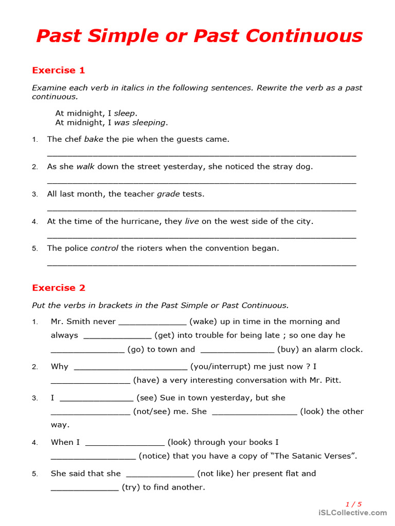 Past Simple vs. Past Continuous Exercises | PDF
