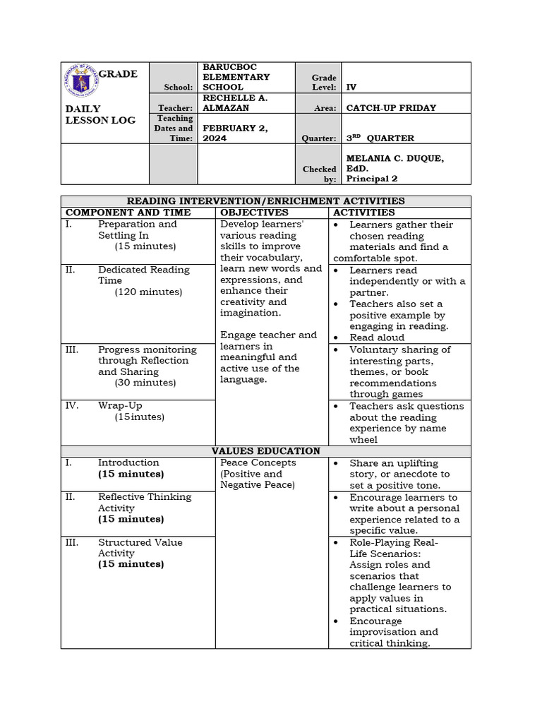 Catch UP Friday DLL PDF Learning Teachers