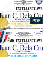 Certificate For Academic Excellence Award