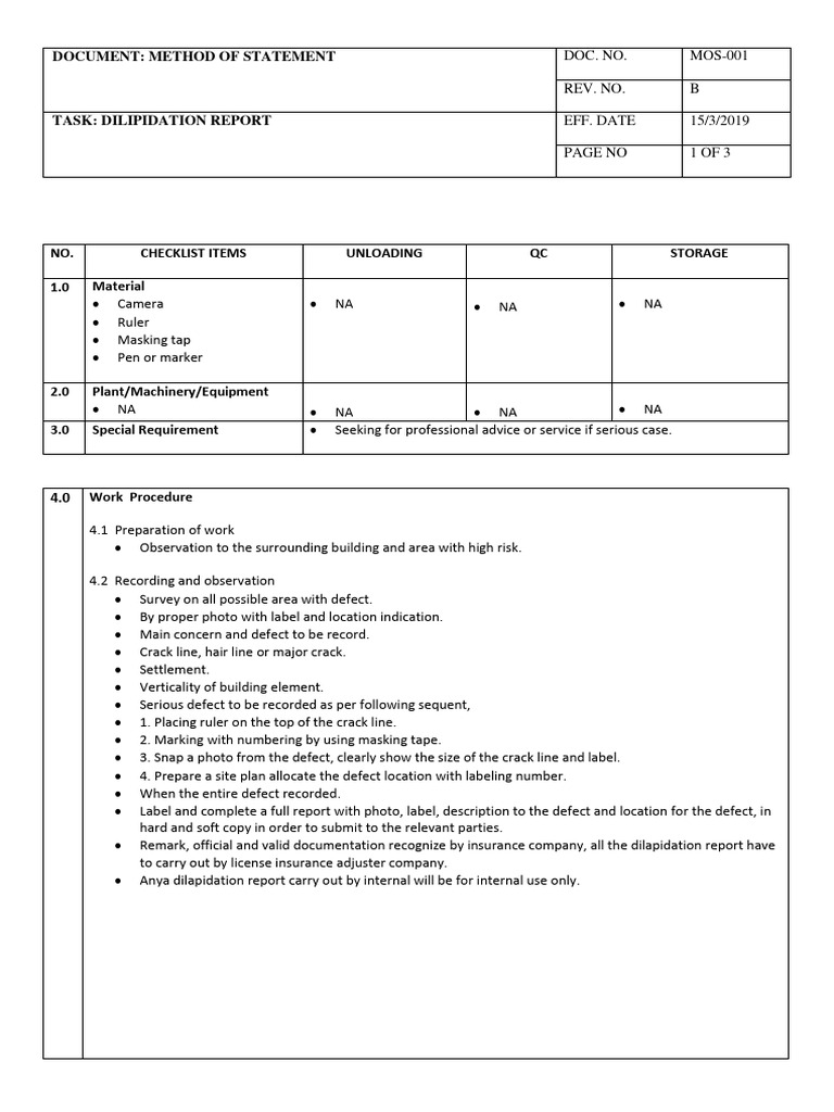 Dilapidation Report Method Statement | PDF