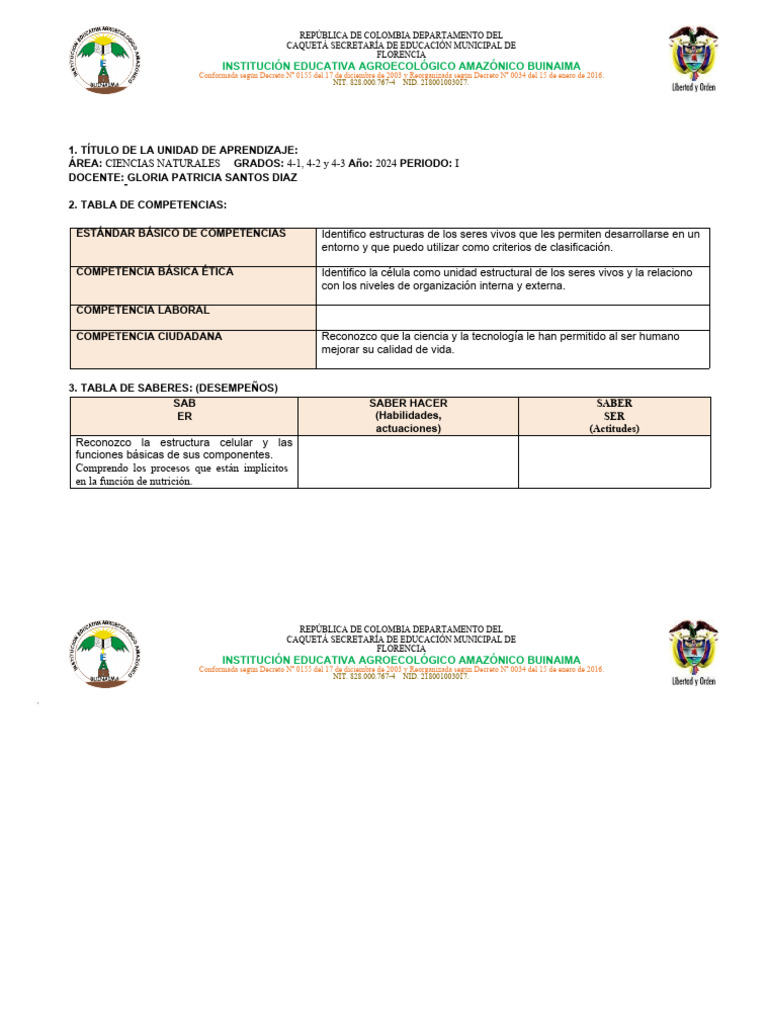 Unidad de aprendizaje ciencias i periodo 2024 grado 4 1 4 2 y 4 3