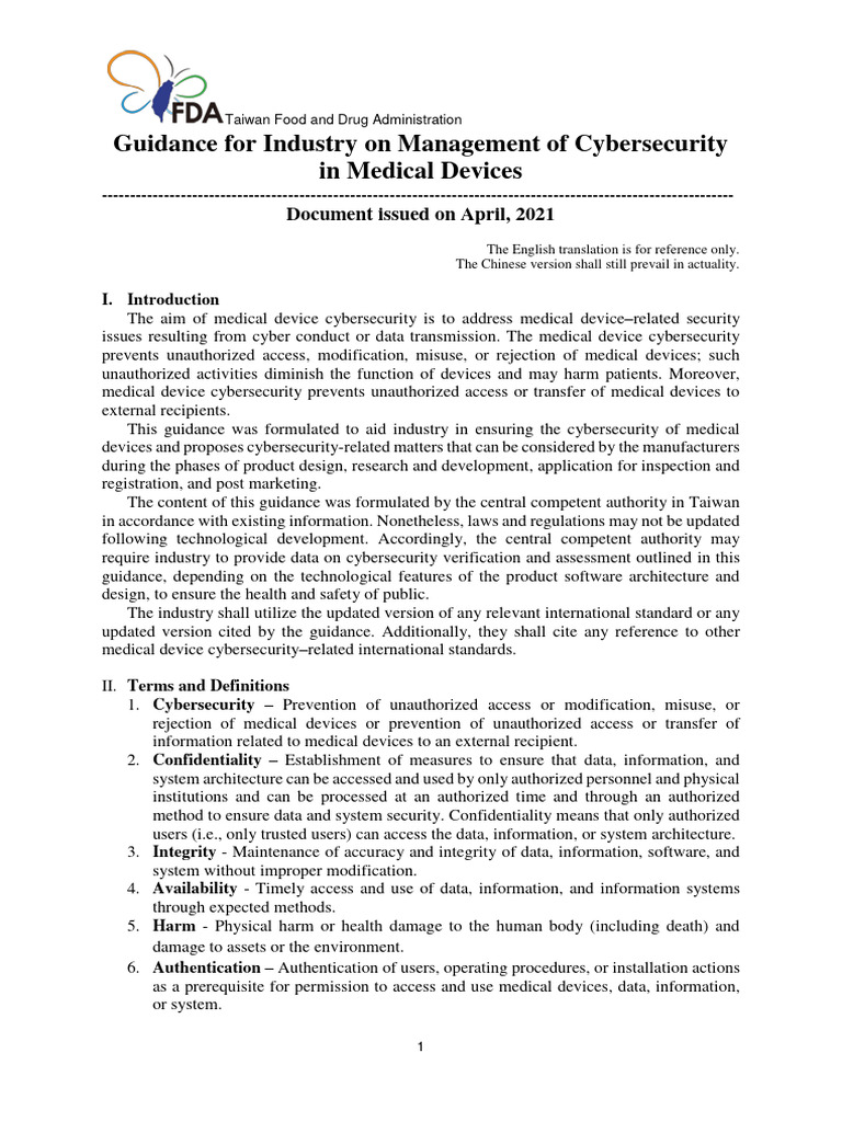 Cybersecurity Guidance for Medical Devices | PDF | Security | Computer ...