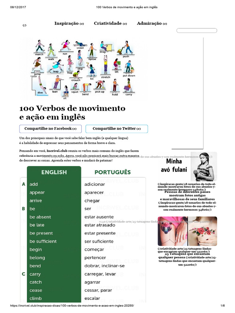 100 Verbos de Movimento e Ação em Inglês | PDF