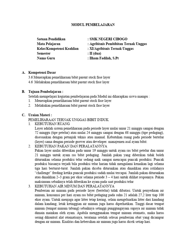 Modul Agribisnis Pembibitan Ternak Unggas Pdf