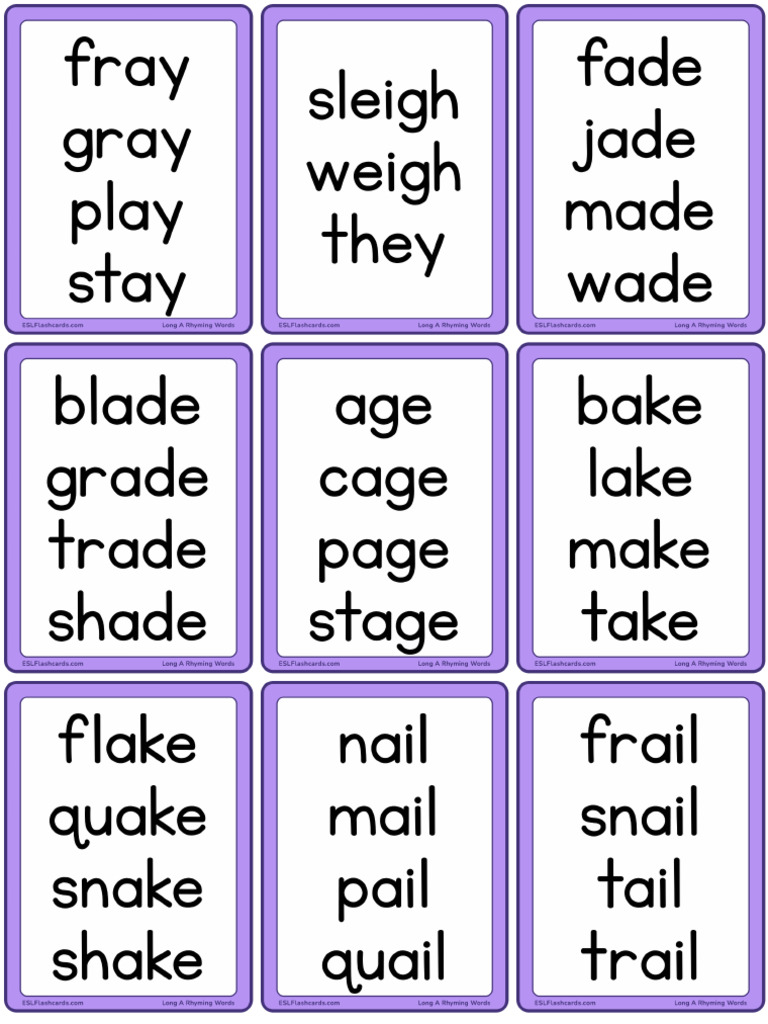 Long A Rhyming Words Small | PDF