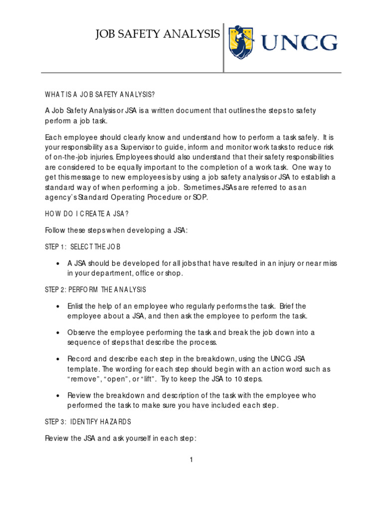 JOB SAFETY ANALYSIS | PDF | Labor Relations | Business