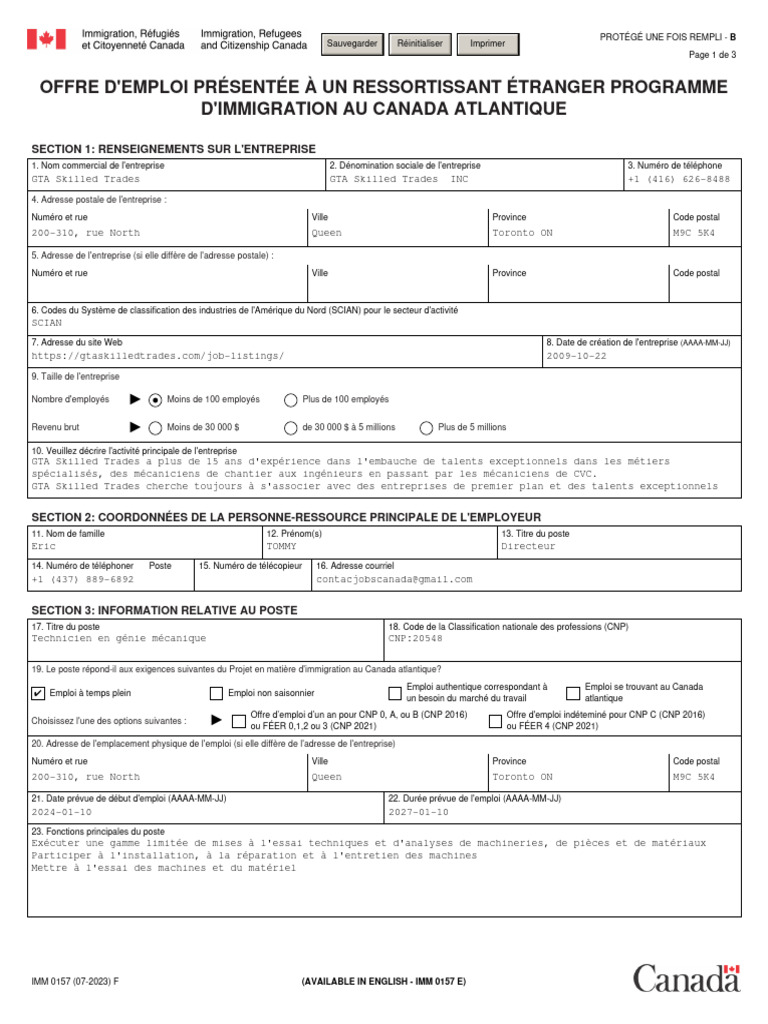Formulaire CNP pour emploi étranger | PDF | Canada | Informations