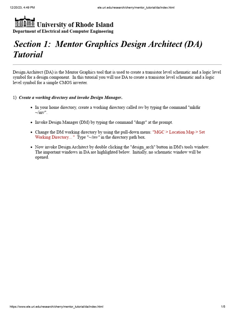 Mentor Graphics DA Tutorial: CMOS Inverter | PDF | Bipolar Junction ...