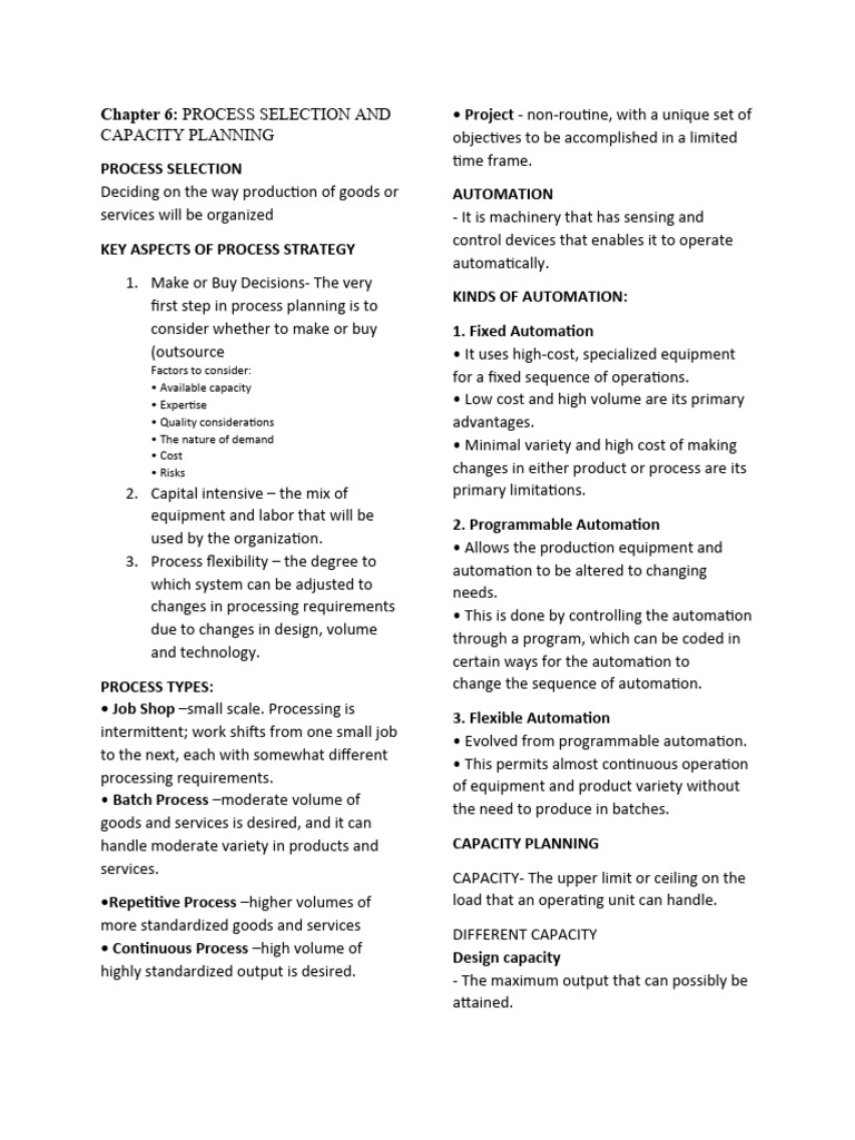 Process Selection and Capacity Planning Guide | PDF | Automation ...