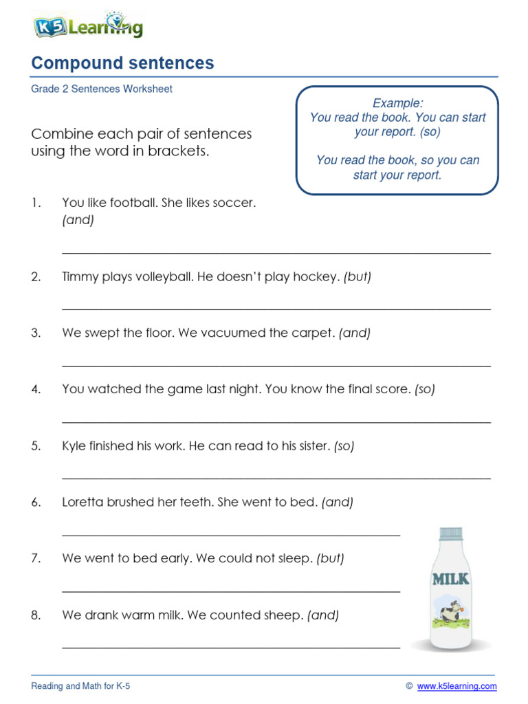 Grade 2 Compound Sentences Worksheet | PDF