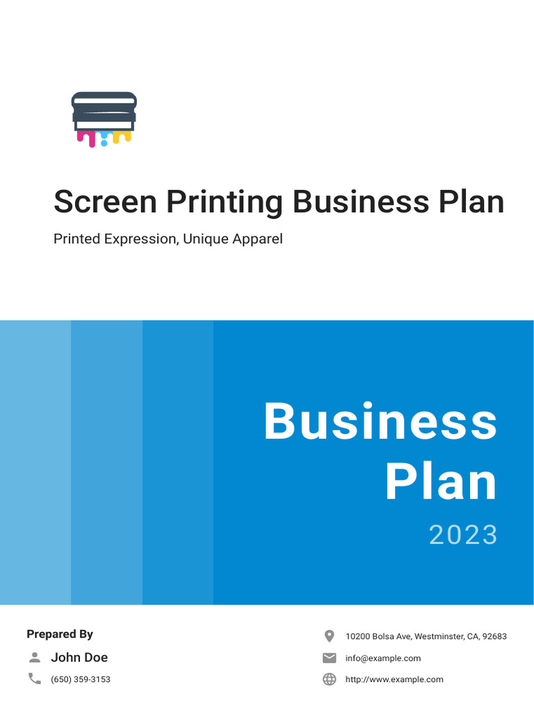 Screen Printing Business Plan Example PDF