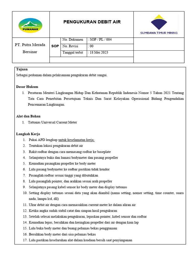 TECH-4.1a SOP PENGUKURAN DEBIT AIR | PDF