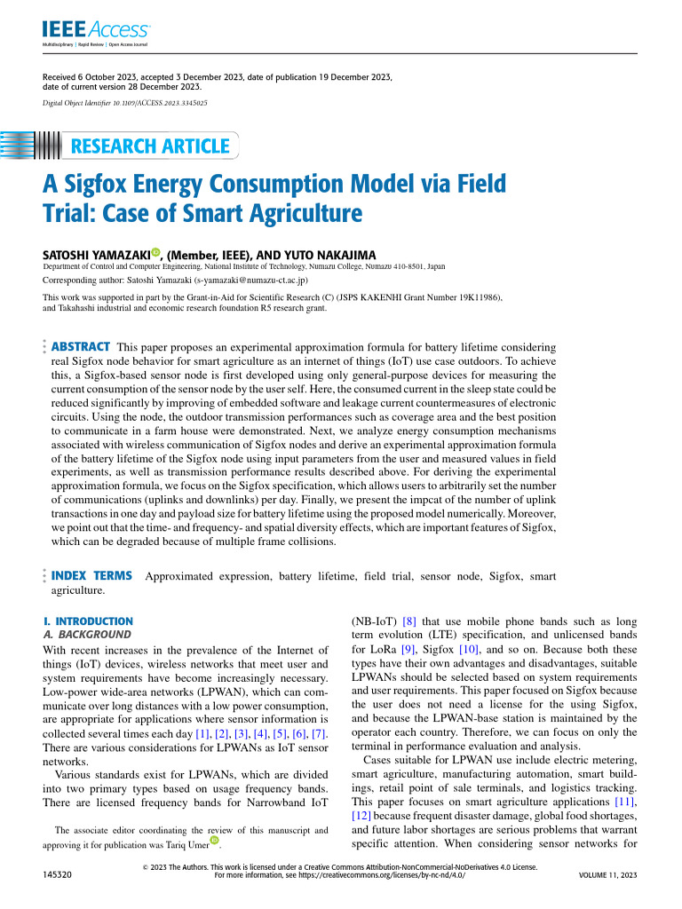 A Sigfox Energy Consumption Model Via Field Trial Case of Smart ...