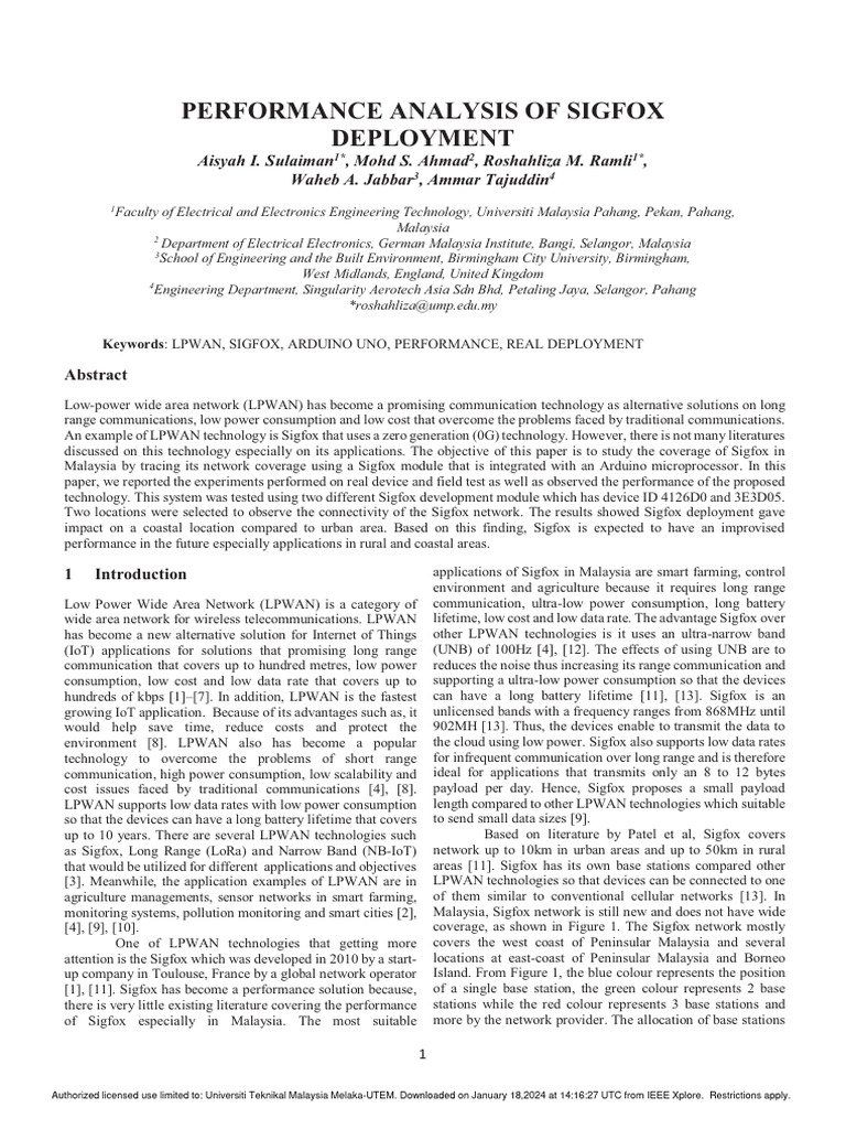 Performance Analysis of Sigfox Deployment | PDF