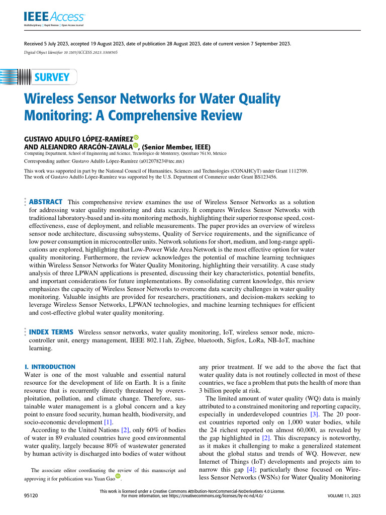 Wireless Sensor Networks For Water Quality Monitoring A Comprehensive ...