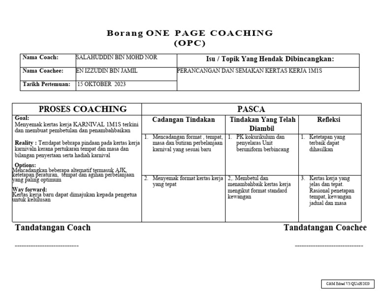 BORANG OPC Izzudin 2023 | PDF