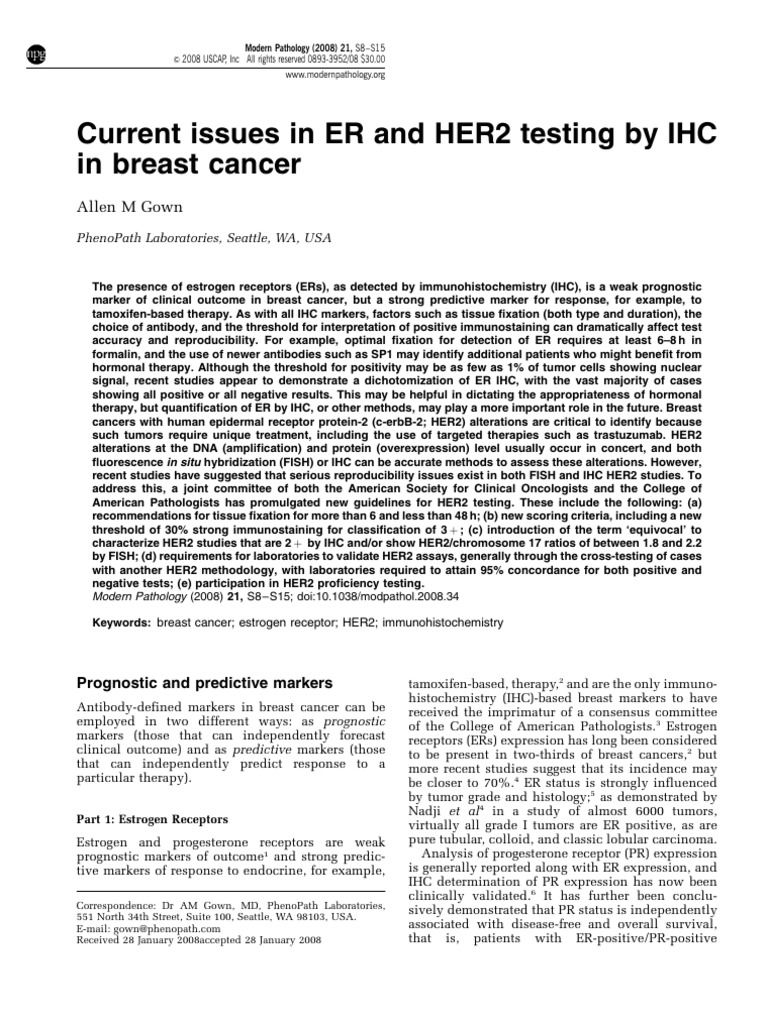 Current Issues in ER and HER2 Testing by IHC in Breast Cancer PDF