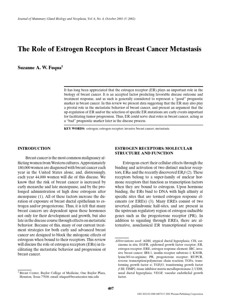 The Role of Estrogen Receptors in Breast Cancer Metastasis | PDF ...