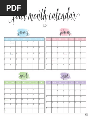 Printable 2024 Four Month Calendar 3