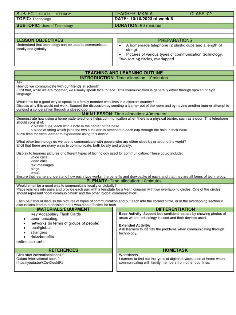 Digital Literacy Year 2 Week 6 PDF Communication Learning