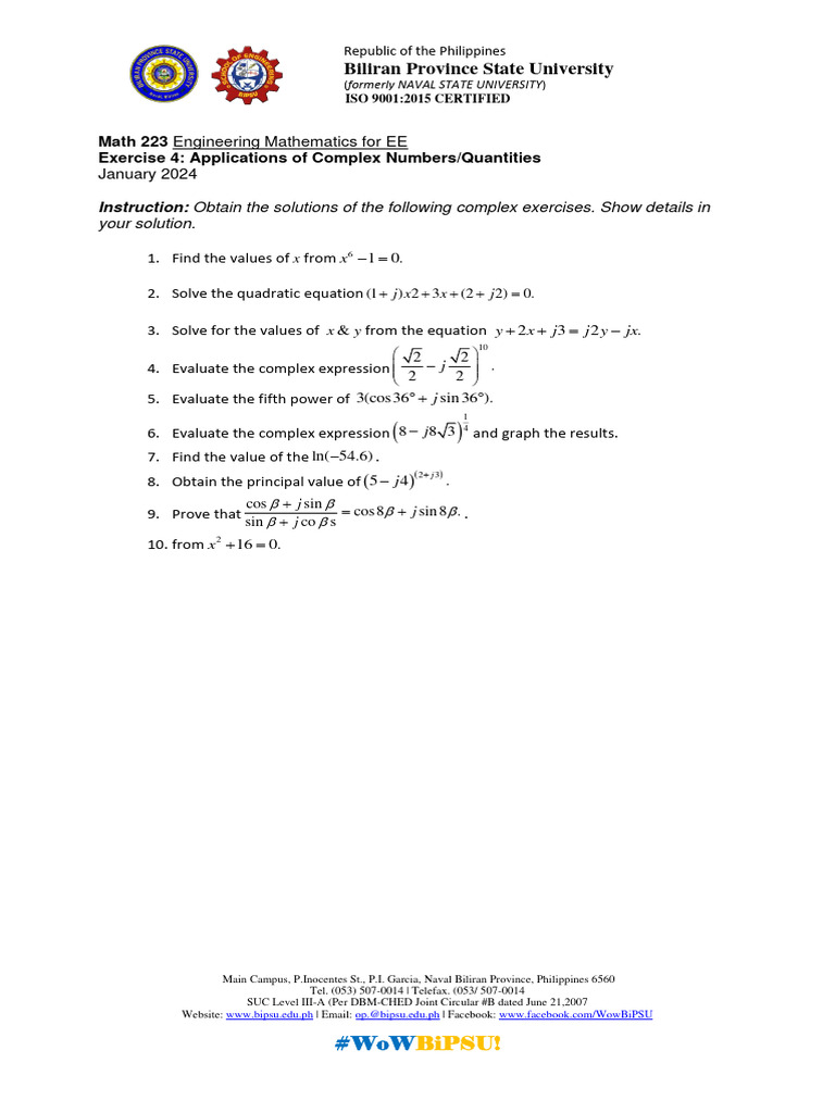Exercise 4 application of complex numbers pdf