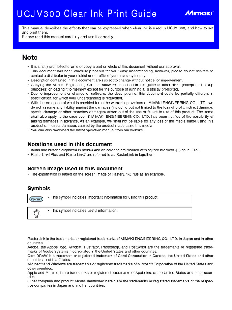 UCJV300 Clear Ink Printing Guide | PDF | Printer (Computing) | Adobe ...