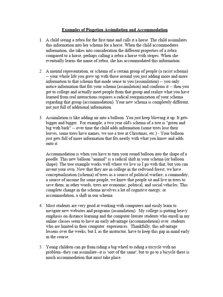 Piaget Assimilation Vs Accomodation PDF Schema Psychology