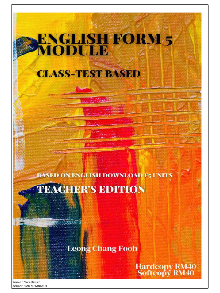 V2 Form 5 English Module Class Test Based Teacher S Edition 2 Clare