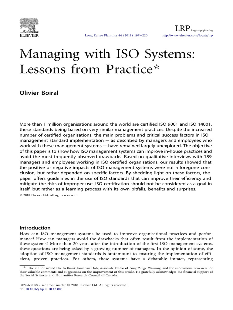 Managing With ISO Systems - Lessons From Practic. | PDF
