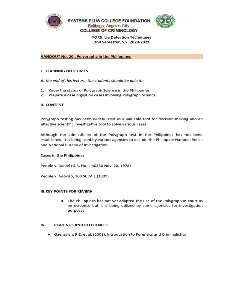 Polygraphy in the Philippines: Legal Status | PDF