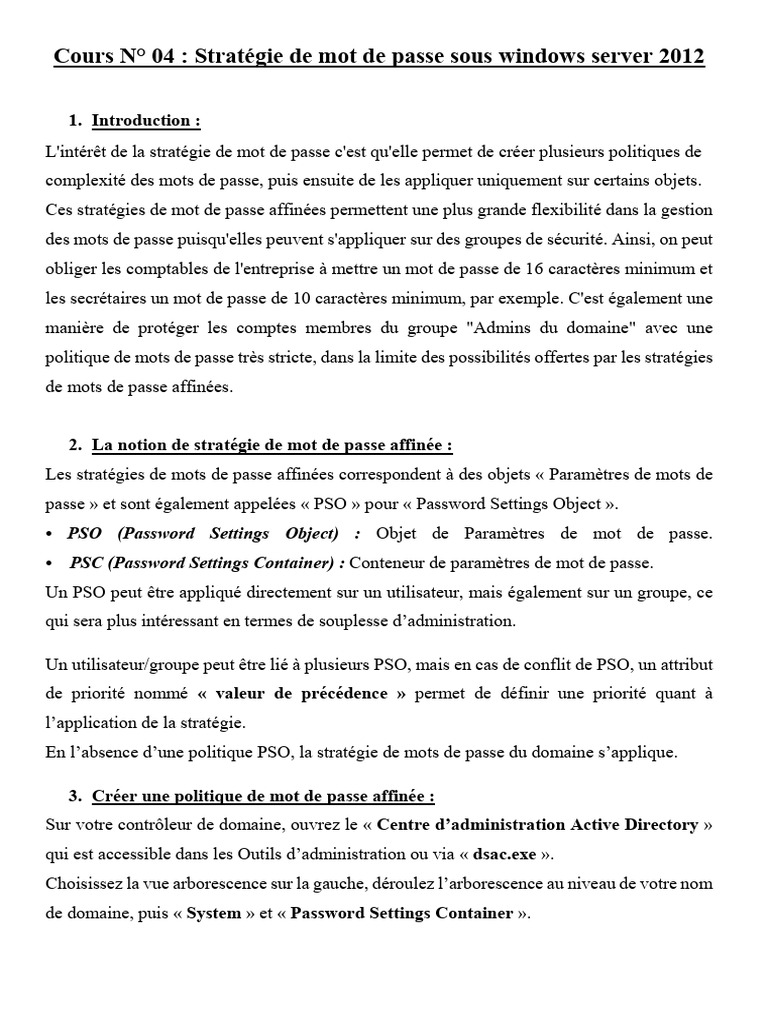 Stratégie de mot de passe sous Windows Server | PDF | Mot de passe ...