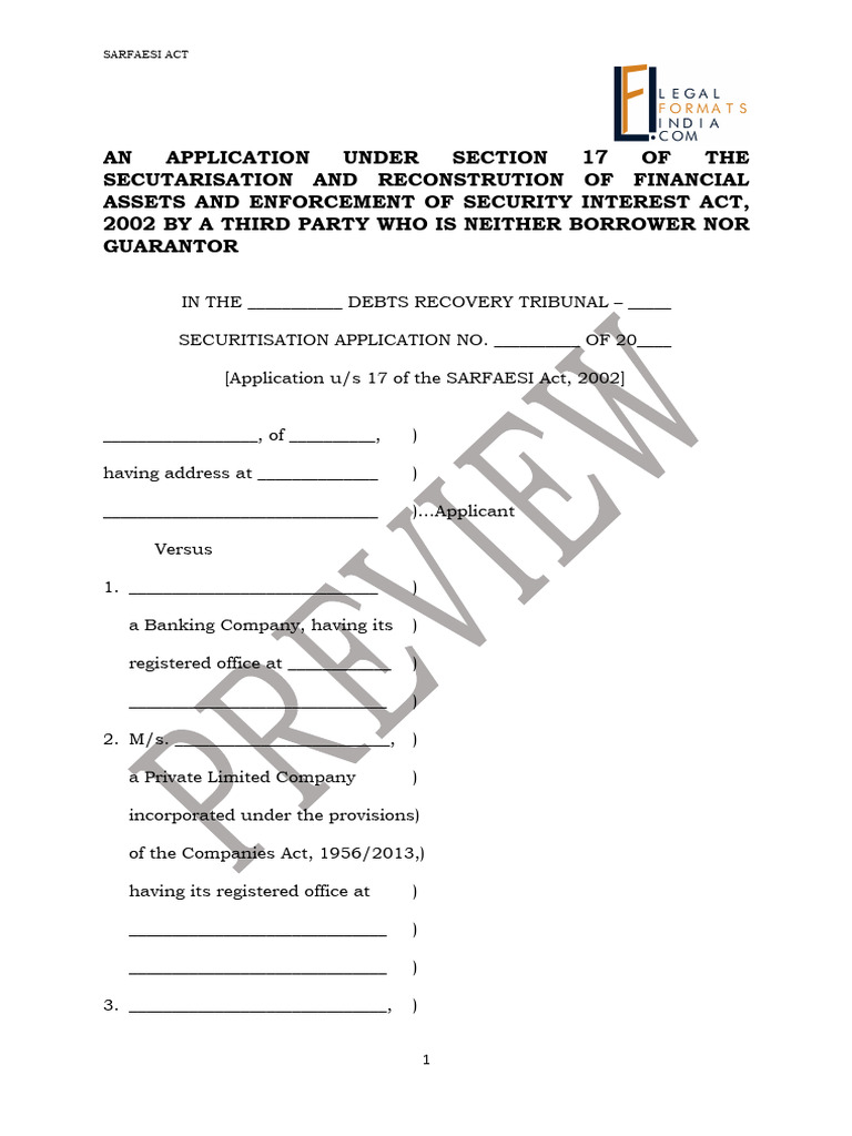 Application Format under SARFAESI Act | PDF | Business | Private Law