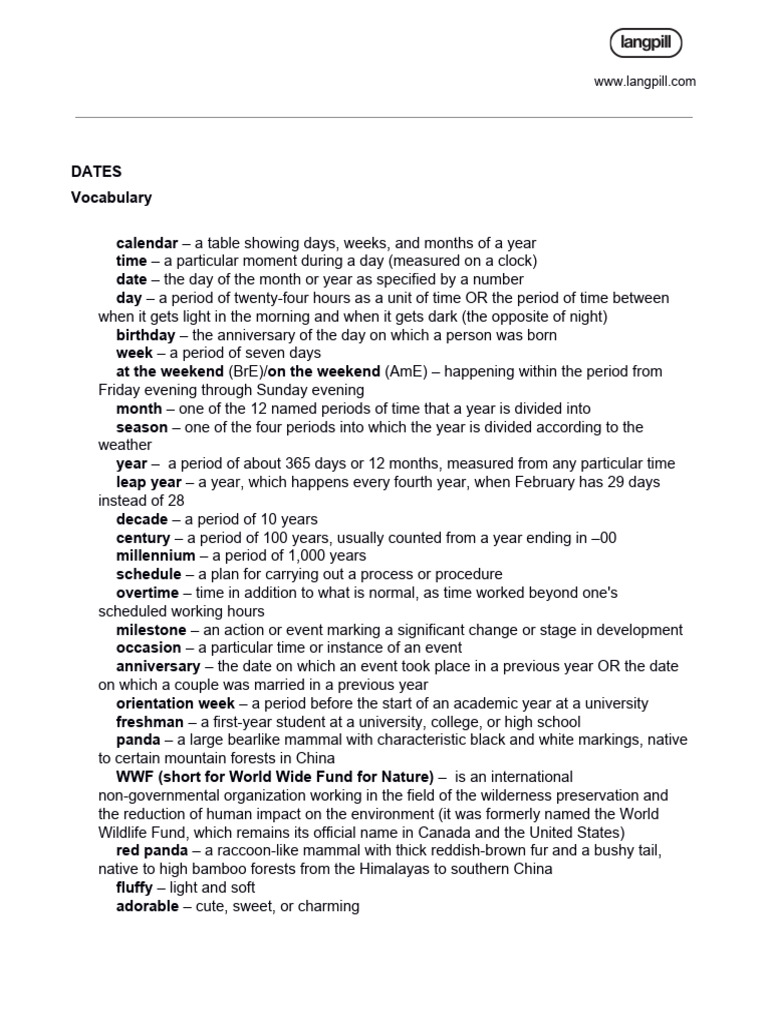Dates | PDF | Language Arts & Discipline | Foreign Language Studies