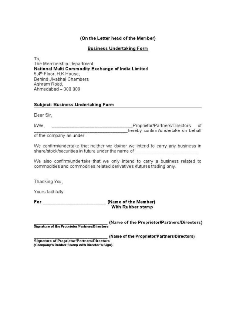 Bods undertaking pdf