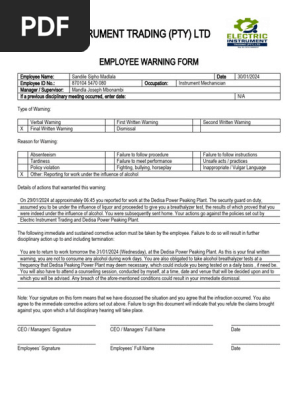 Employee Warning Form