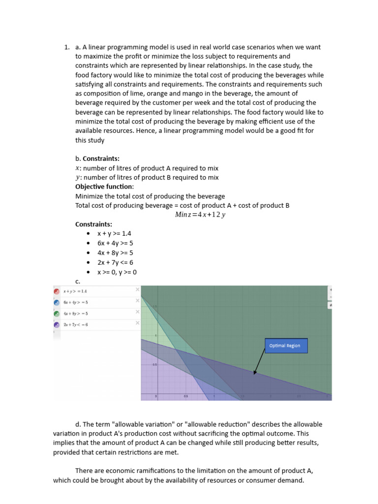 Objective Function:: Optimal Region | PDF | Linear Programming | Loss ...