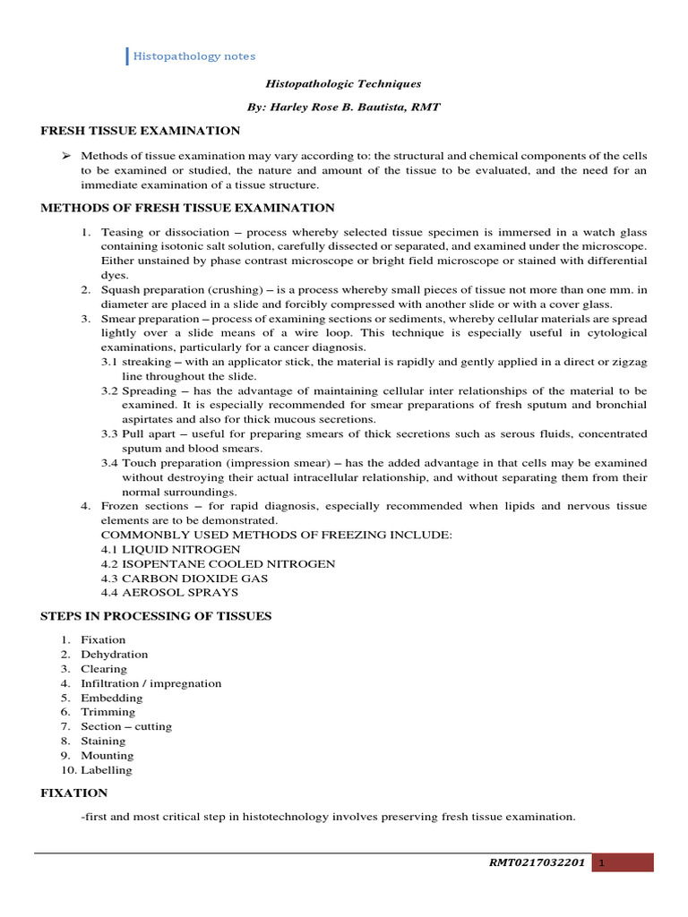 Final Histopath Notes Download Free Pdf Staining Fixation