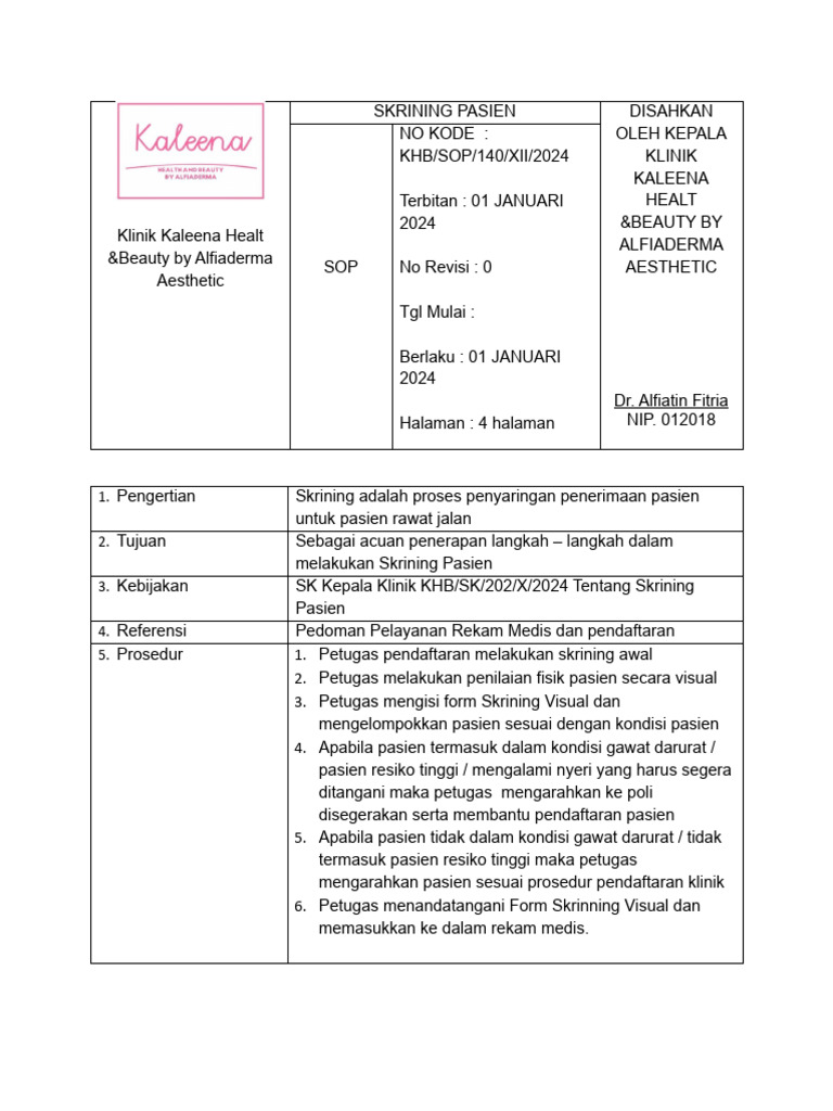 3.3.3 SOP Skrining Pasien | PDF | Pengembangan Diri
