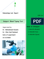 Subject: Blood Typing Test: University of Diyala College of Medicine 3 Stage Immunology Lab. Report لا ءامسأ ةبلط