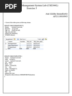 Database Management System Lab (CSE304L) Exercise 5: Anu Likitha Immadisetty AP21110010963