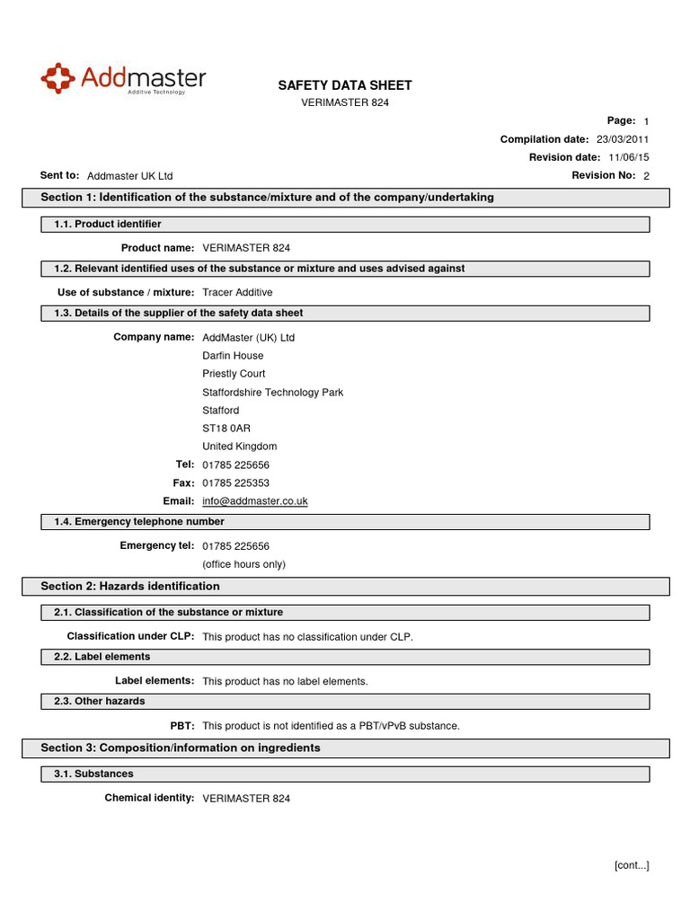 MSDS VERIMASTER 824 | PDF | Toxicity | Firefighter