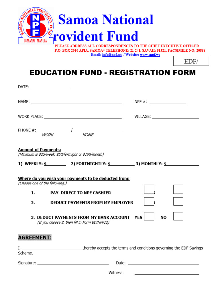 Samoa National Provident Fund Registration | PDF