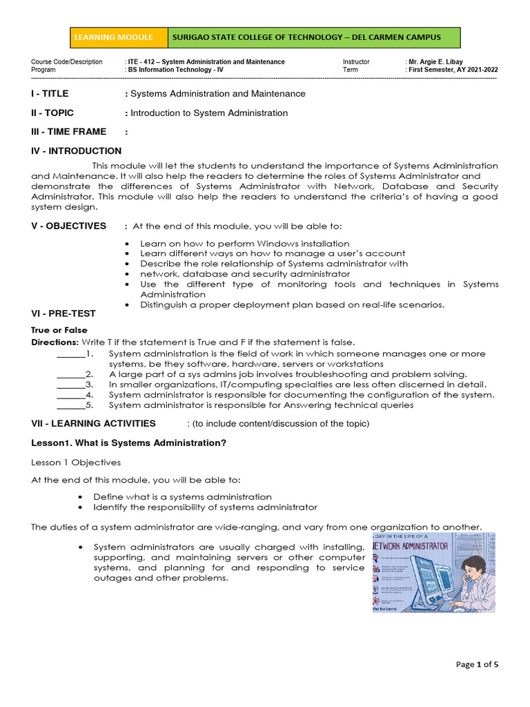 Systems Administration Overview | PDF | System Administrator | Computer ...