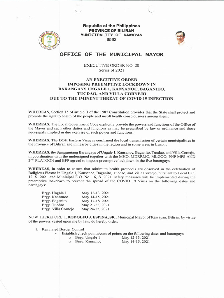 Executive order no 20 series of 2021 pdf