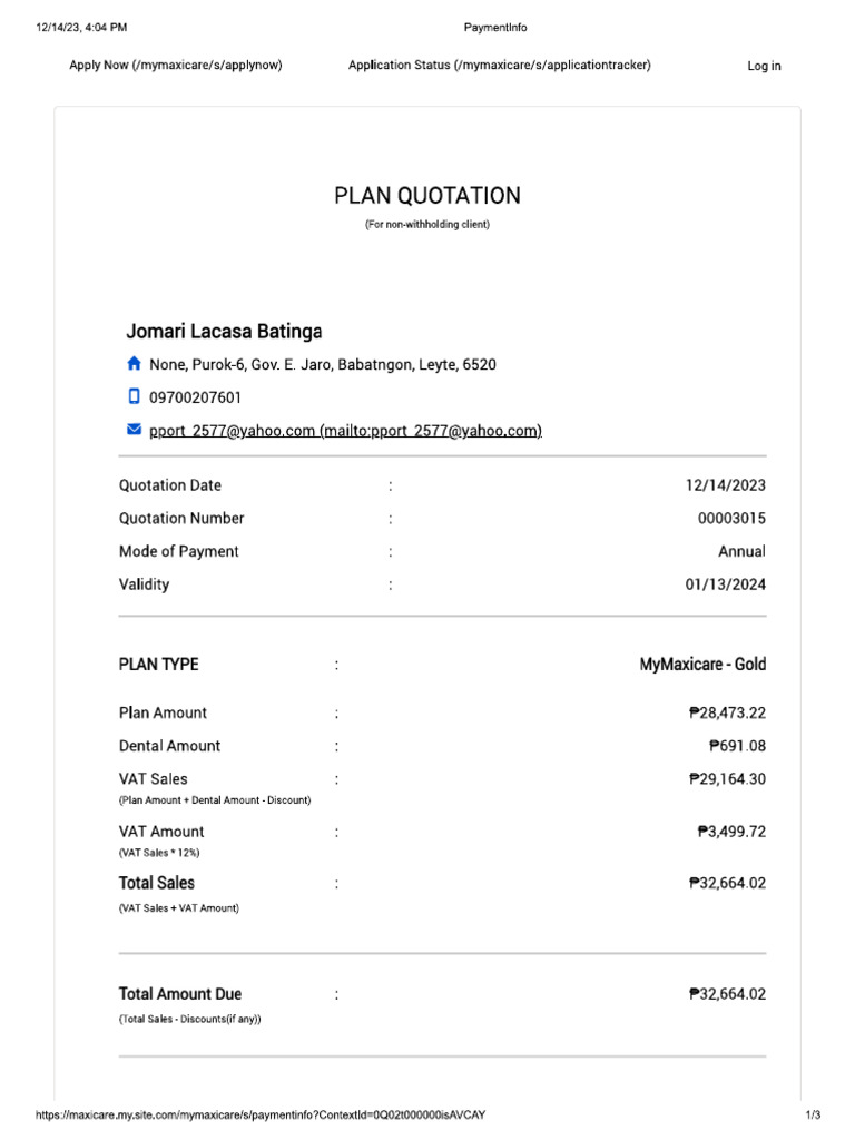 Maxicare Insurance Quotation | PDF
