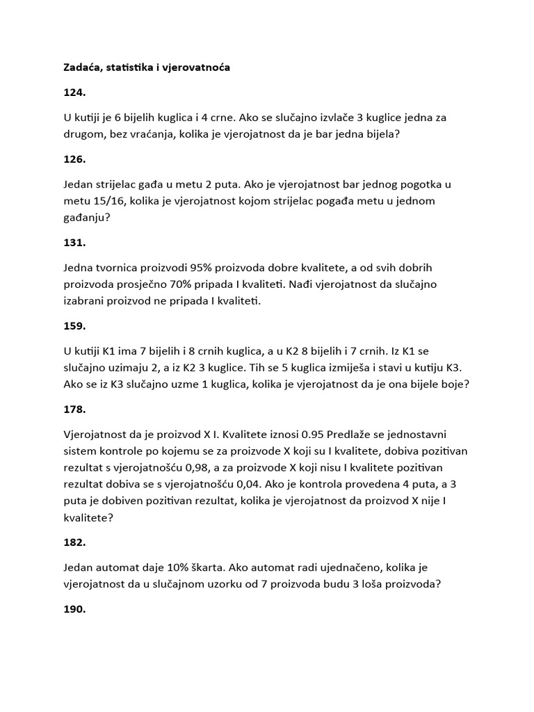 Zadaća Statistika I Vjerovatnoća | PDF