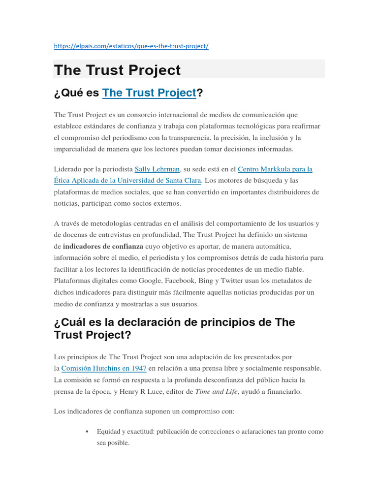 Qué es The Trust Project y sus principios | PDF