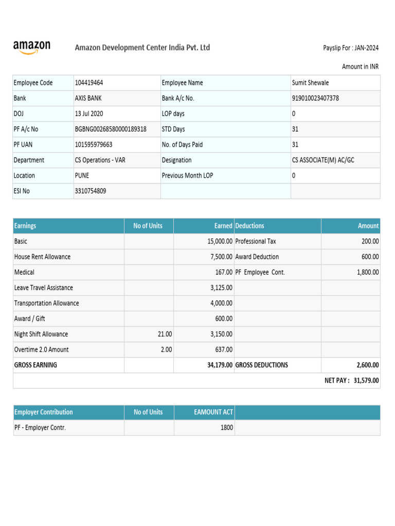 Payslip January 2024 PDF