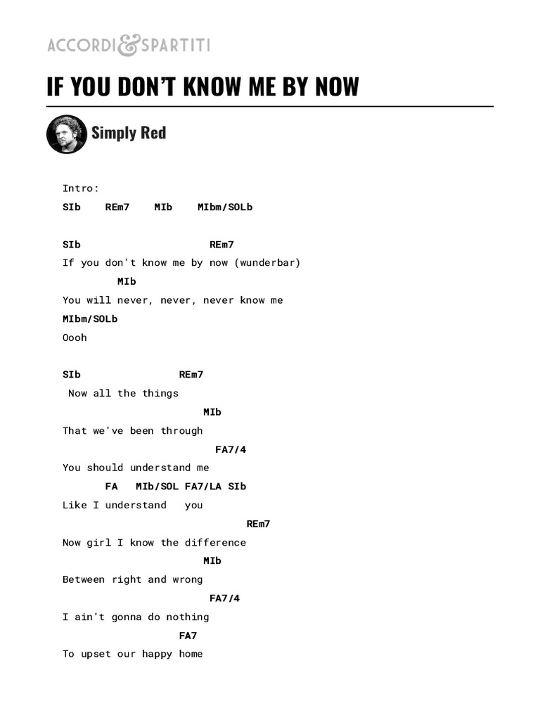 Simply Red IF YOU DON'T KNOW ME BY NOW Accordi